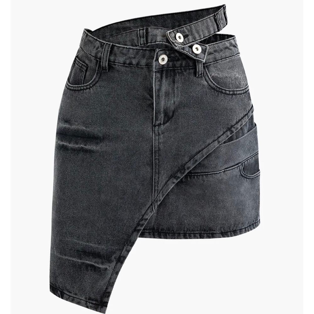 NWT Micas Grey Asymmetric Soft Denim Mini Skirt